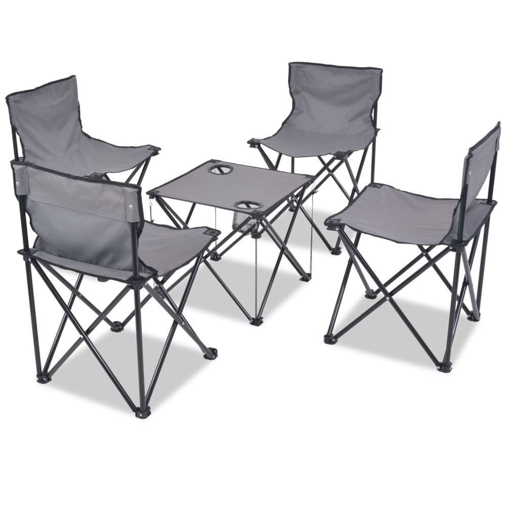vidaXL Hopfällbara campingmöbler 5 delar stål 45x45x70grå