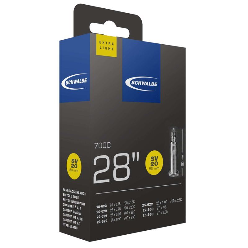 Schwalbe Cykelslang SV20 EXTRA LIGHT 18/25-622/63A LIGHT 18/25-622/630 Racerventil 50 mm