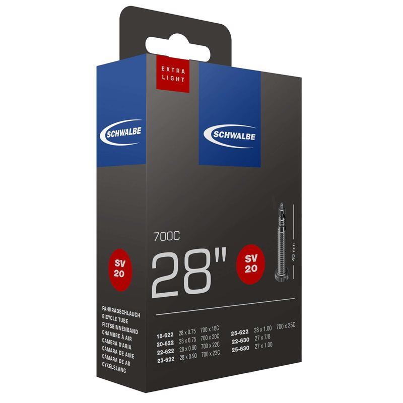 Schwalbe Cykelslang SV20 EXTRA LIGHT 18/25-622/63A LIGHT 18/25-622/630 Racerventil 40 mm