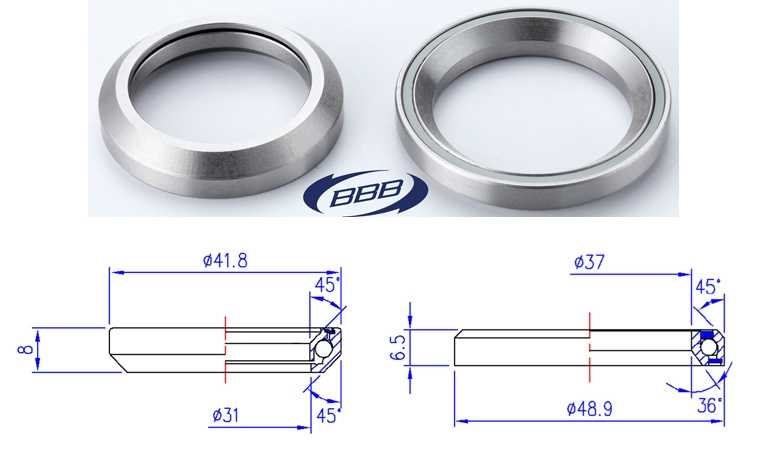 BBB Lager 41.8 mm 45° x45°/48.9 mm 36° x 45°5°/48.9 mm 36° x 45° 1 set