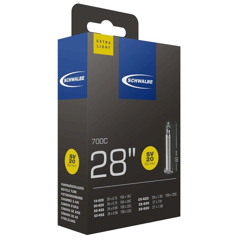 Schwalbe Cykelslang SV20 EXTRA LIGHT 18/25-622/63A LIGHT 18/25-622/630 Racerventil 60 mm