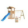 Jungle Gym Cottage 2.1 inkl. Swing Modul, 120 kg sand och blå rutschkana