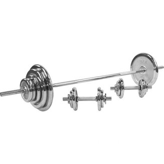 Gorilla Sports Skivstång Hantlar CHROME - 100 kg, Skivstångsset järn