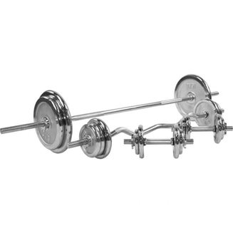 Gorilla Sports Skivstång CurlstångHantlar CHROME - 108kg, Skivstångsset järn