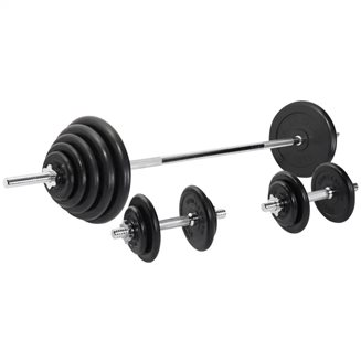 Gorilla Sports Skivstång Hantlar GUMMI - 100kg, Skivstångsset gummerade