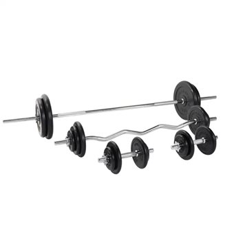 Gorilla Sports Skivstång CurlstångHantlar GUMMI - 108kg, Skivstångsset gummerade