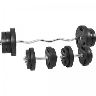 Gorilla Sports Curl Bar Dumbbells Pro Trigrip - 70 kg, Vektstangsett plast