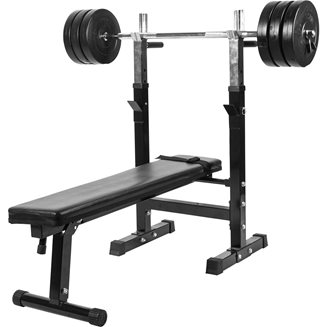 Gorilla Sports Benkpress SVART vektstang - 38kg, Pakke Stativer & Benker