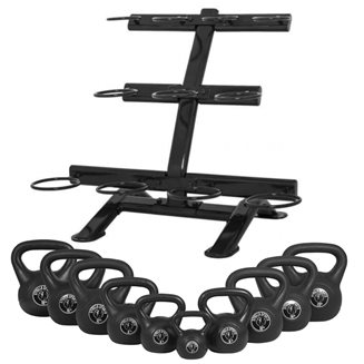 Gorilla Sports Kettlebell GS Svart 113kg ink Stativ, Paket Kettlebell