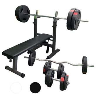 Gorilla Sports Benkpress PRO vektstang, curlstang, manualsett - 100kg, Pakke Stativer & Benker