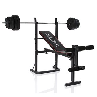 Gymstick Weight Bench with 40kg Set, Treningsbenk med skivestangstativ