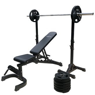 Titan LIFE Weight Garage Gym 100 kg, Treningsbenk med skivestangstativ