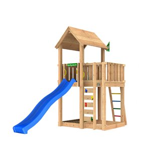 Jungle Gym Mansion 2.1 inkl. 120 kg sand og blå rutsjebane