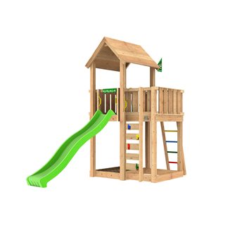 Jungle Gym Mansion 2.1 inkl. 120 kg sand og grøn rutsjebane