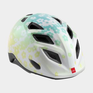 Met Genio Iridescent White Flowers/Glossy, Cykelhjälm