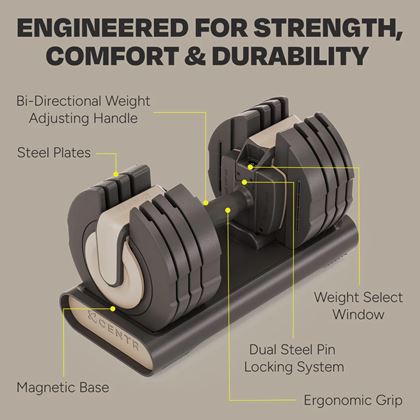CENTR 5-50 lbs Adjustable Dumbbell - Beige, 2x22,7 kg (Par), Justerbara Hantlar