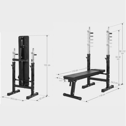 Gorilla Sports Benkpress - Sammenleggbar, Treningsbenk med skivestangstativ