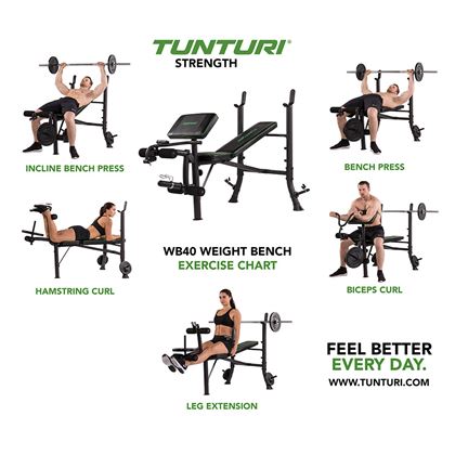 Tunturi Fitness Compact Width Weight Bench WB40, Treningsbenk med skivestangstativ