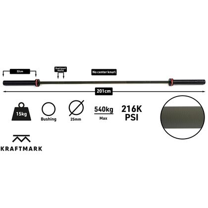 Kraftmark Olympisk vektstang 50 mm - Cerakote CF Bar Green 15kg, Vektstang