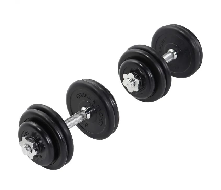 Gorilla Sports Hantler GUMMI Støpejern - 2x15kg, Manualsett