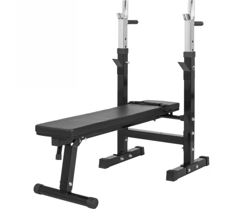 Gorilla Sports Benkpress - Sammenleggbar, Treningsbenk med skivestangstativ