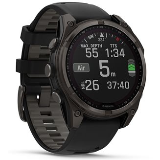 Garmin Fenix 8 Solar Sapphire 47mm DLC-titan m. svart/stengrått silikonarmband