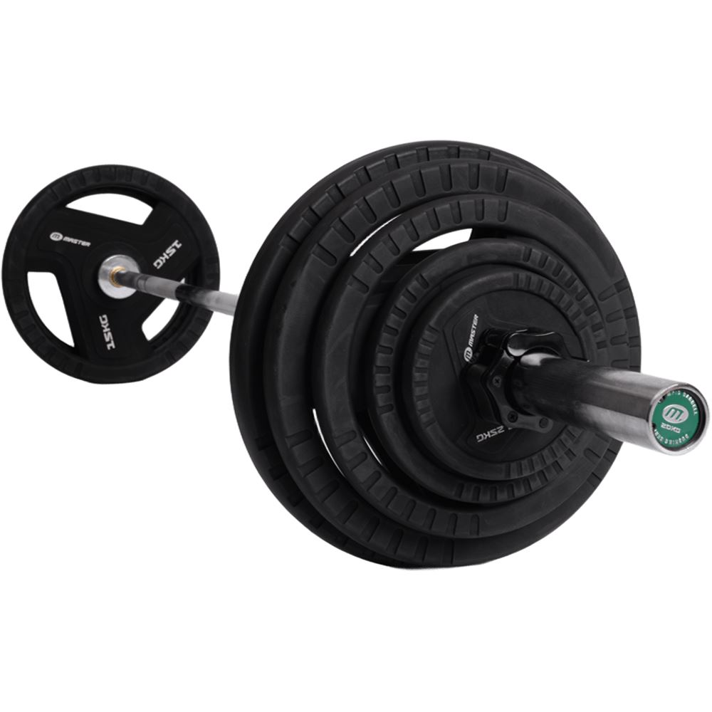 Master Fitness Vektstangsett 87,5 kg PU Plates Pro, Vektstangsett gummibelagt
