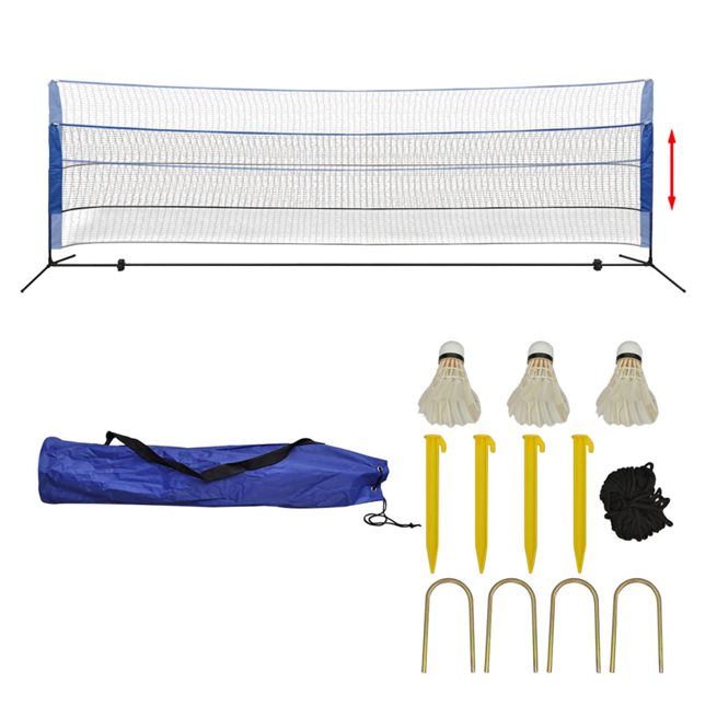vidaXL Badmintonnät med fjäderbollar 500x155 cm, Badmintonbollar