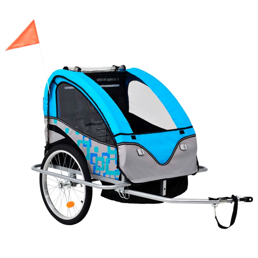 vidaXL 2-i-1 Barncykelvagn & gåvagn blå och grå