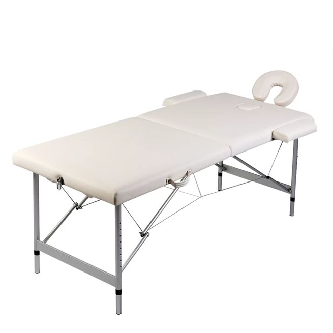 vidaXL Hopfällbar massagebänk med 2 sektioner aluminiumram gräddvit