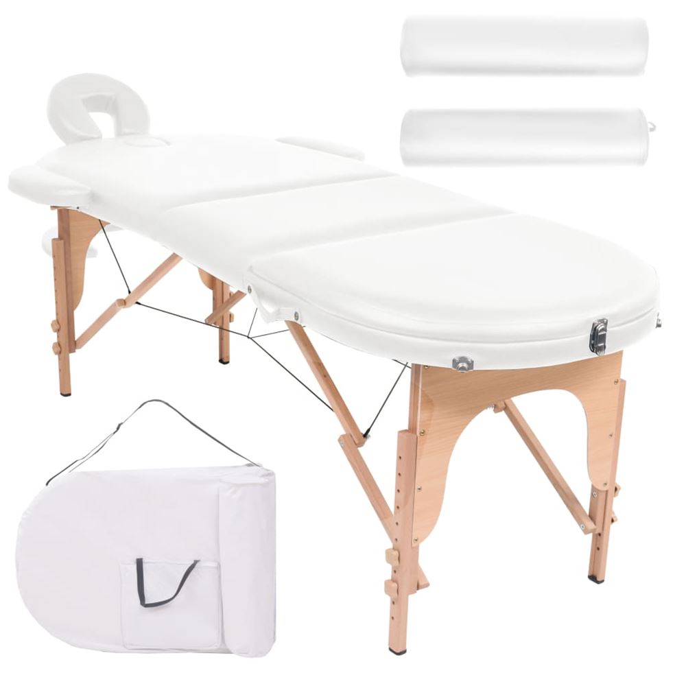 vidaXL Hopfällbar massagebänk 4 cm tjock med 2 bolster oval vit