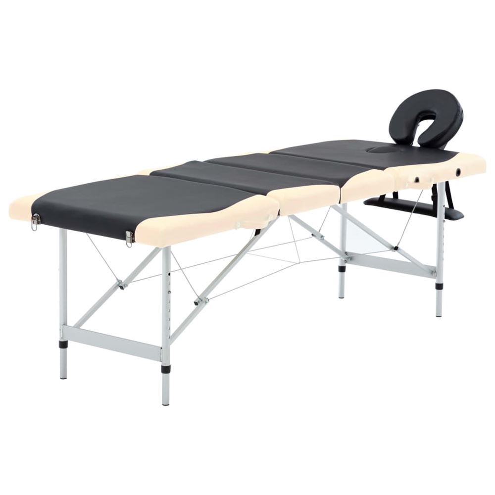 vidaXL Hopfällbar massagebänk 4 sektioner aluminium svart och beige