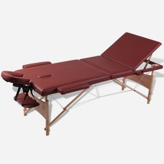 vidaXL Rött vikbart massagebord med 3 zoner och träram