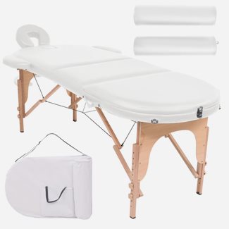vidaXL Hopfällbar massagebänk 4 cm tjock med 2bolster oval vit