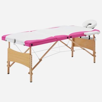 vidaXL Hopfällbar massagebänk 3 sektioner trä vit och rosa