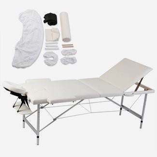 vidaXL Hopfällbart massagebord 3 zoner + tillbehör gräddvit