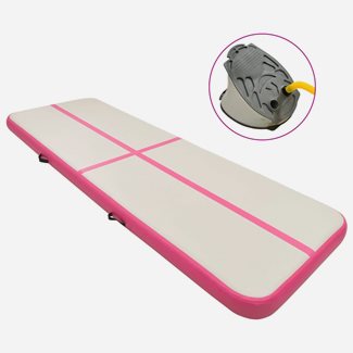 vidaXL Uppblåsbar gymnastikmatta med pump 400x100x15 cm PVC rosa
