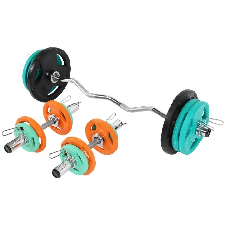 Gorilla Sports Curlstång Hantlar TRIGRIP 50 mm – 75kg Skivstångsset gummerade