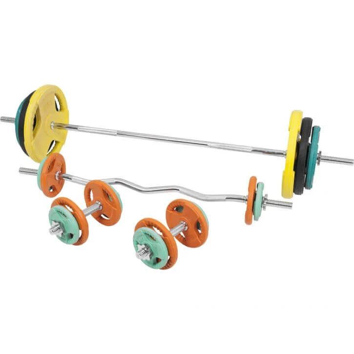 Gorilla Sports Skivstång CurlstångHantlar Trigrip S -108kg Skivstångsset gummerade