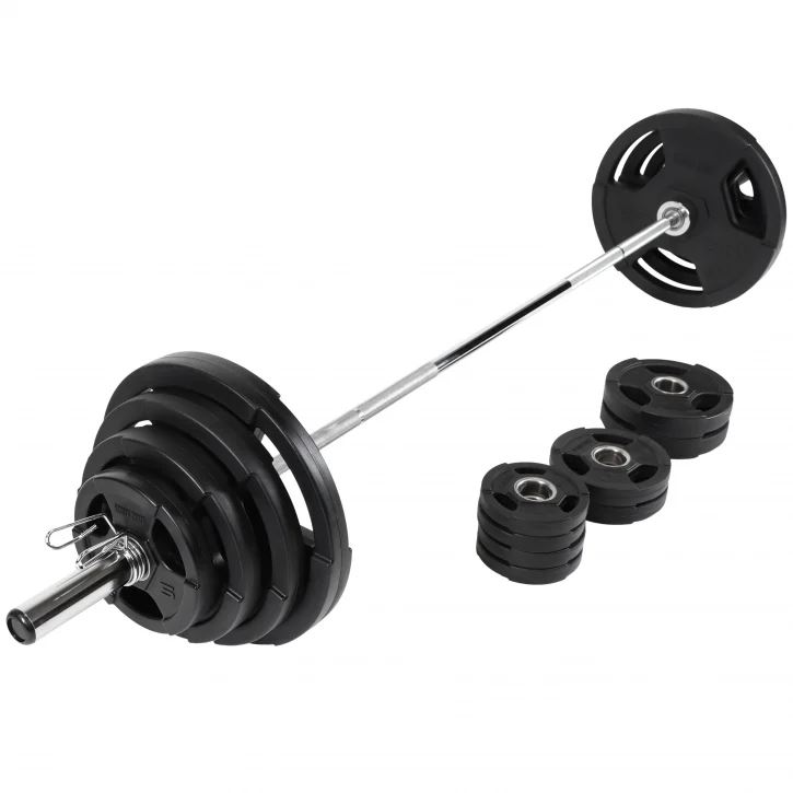 Gorilla Sports Skivstångspaket TriGrip 50 mm – 130kg Skivstångsset gummerade