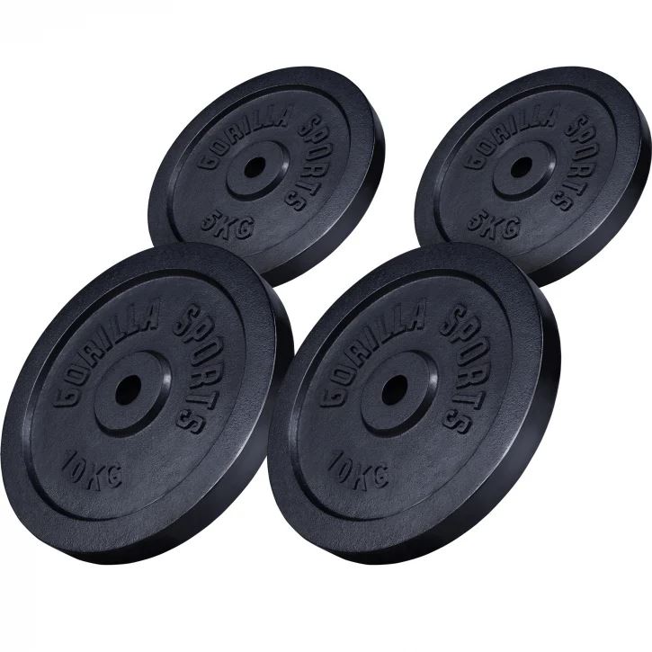 Gorilla Sports Viktskivor IRON Black – 2x10kg 2x5kg Viktpaket järn