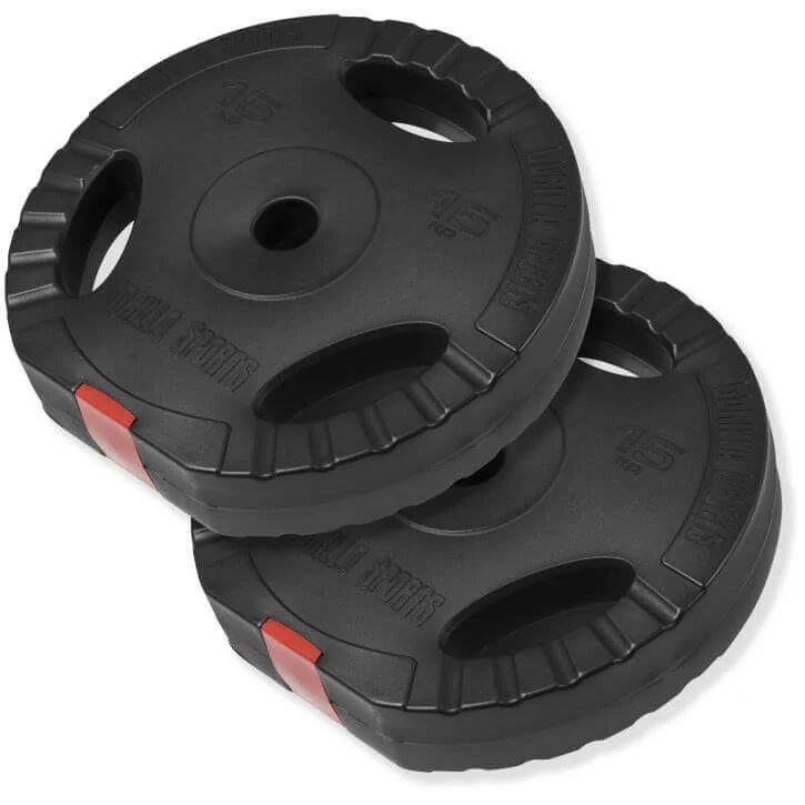 Gorilla Sports PRO Trigrip – 2x15kg Viktskivor gummerade