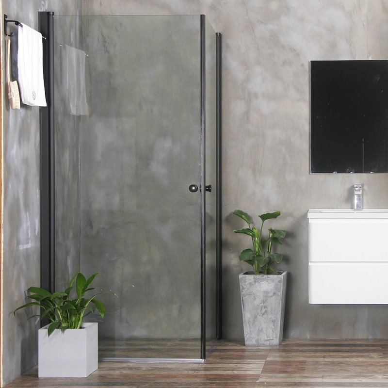 Brusehjørne Bathlife Mångsidig Rak dør 800 + dør 800 Klart Glas SORT