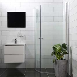 Brusehjørne Bathlife Mångsidig Rund Dør 45°+ Dør 45° Delvist Frostet Glas KROM