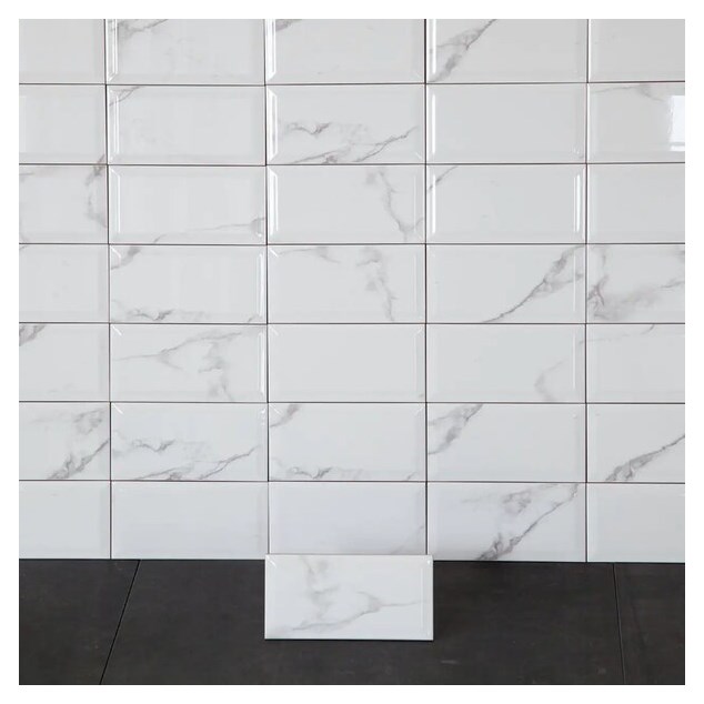 Vægflise Arredo Metro Biselado Carrara Facetkant Hvid blank 10x20 cm