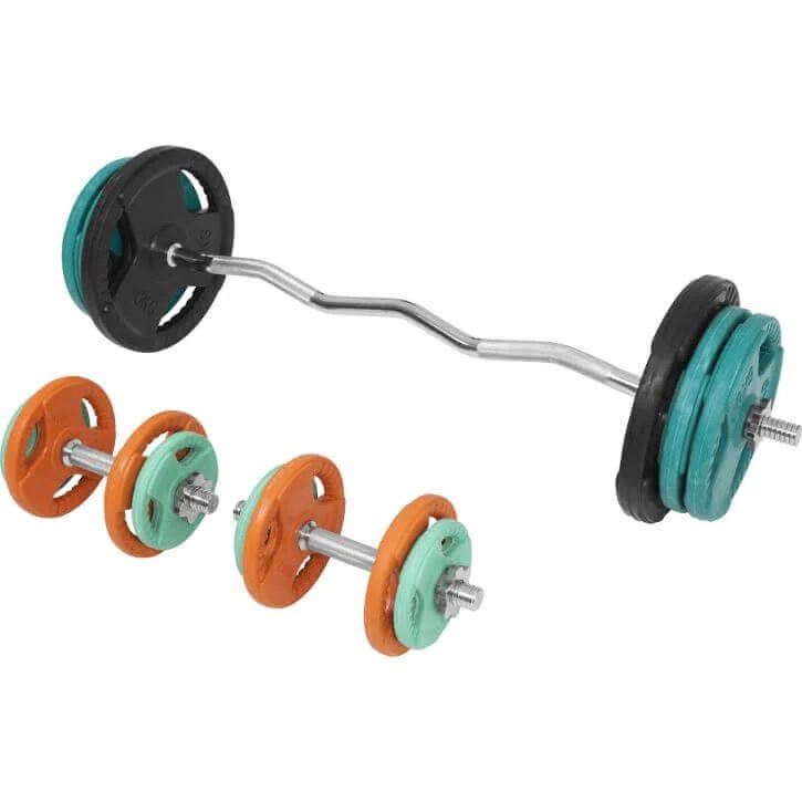 Gorilla Sports Curlst&aring;ng Hantlar Trigrip S - 70 kg, Skivst&aring;ngsset gummerade