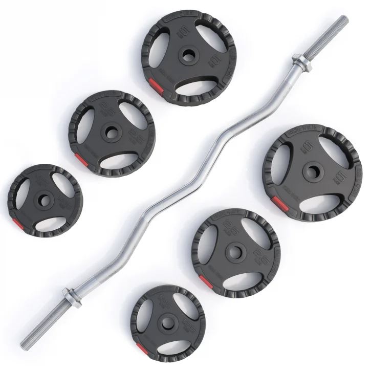 Gorilla Sports Curlst&aring;ng PRO Trigrip - 25kg, Skivst&aring;ngsset gummerade