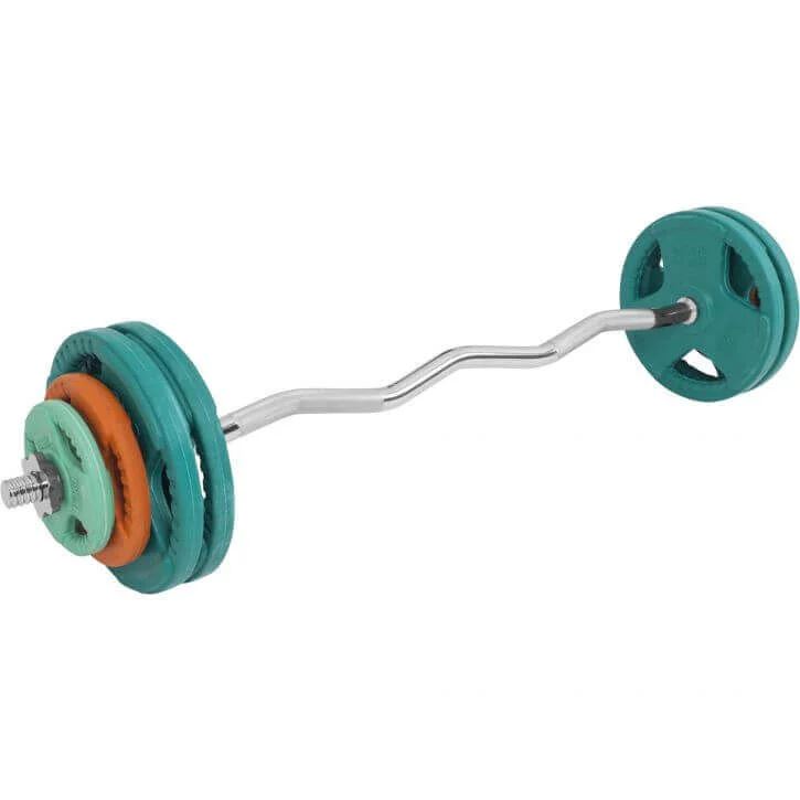 Gorilla Sports Curlst&aring;ng Trigrip S - 35 kg, Skivst&aring;ngsset gummerade