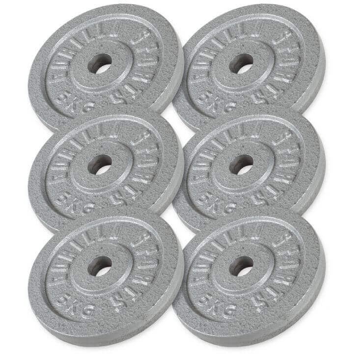 Gorilla Sports Viktskivor IRON Silver - 6x5kg, Viktpaket j&auml;rn