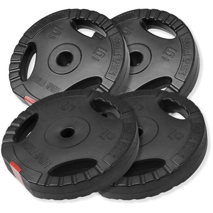 Gorilla Sports Viktskivor PRO Trigrip - 2x5kg 2x10kg, Viktpaket gummerade
